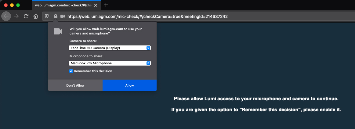 LUMI Camera & Microphone Permissions Check