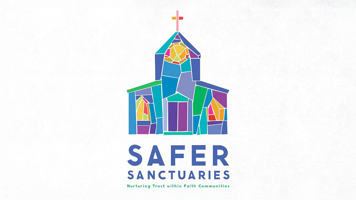 Safer Sanctuaries: Nurturing Trust within Faith Communities Logo of multi-colored, stained glass church building
