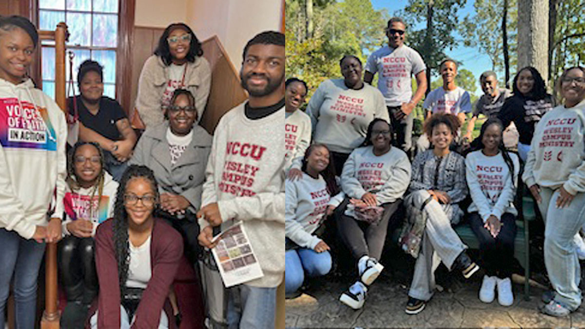 Two group photos of NCCU Wesley Campus MInistry students