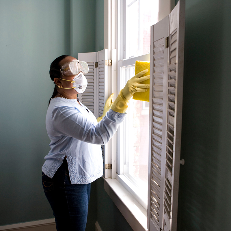 Cleaning mold in home.