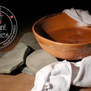 Lay Servant Ministries logo, wooden bowl of water and linen towel (representing being a servant)