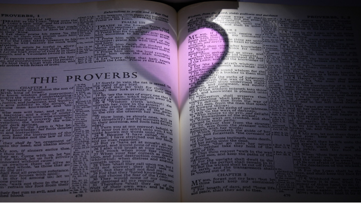 Bible with purple heart