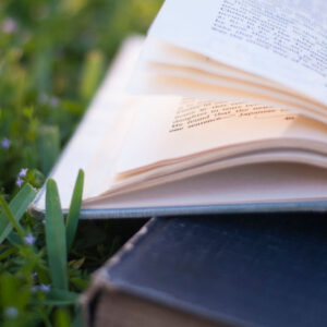 books in grass