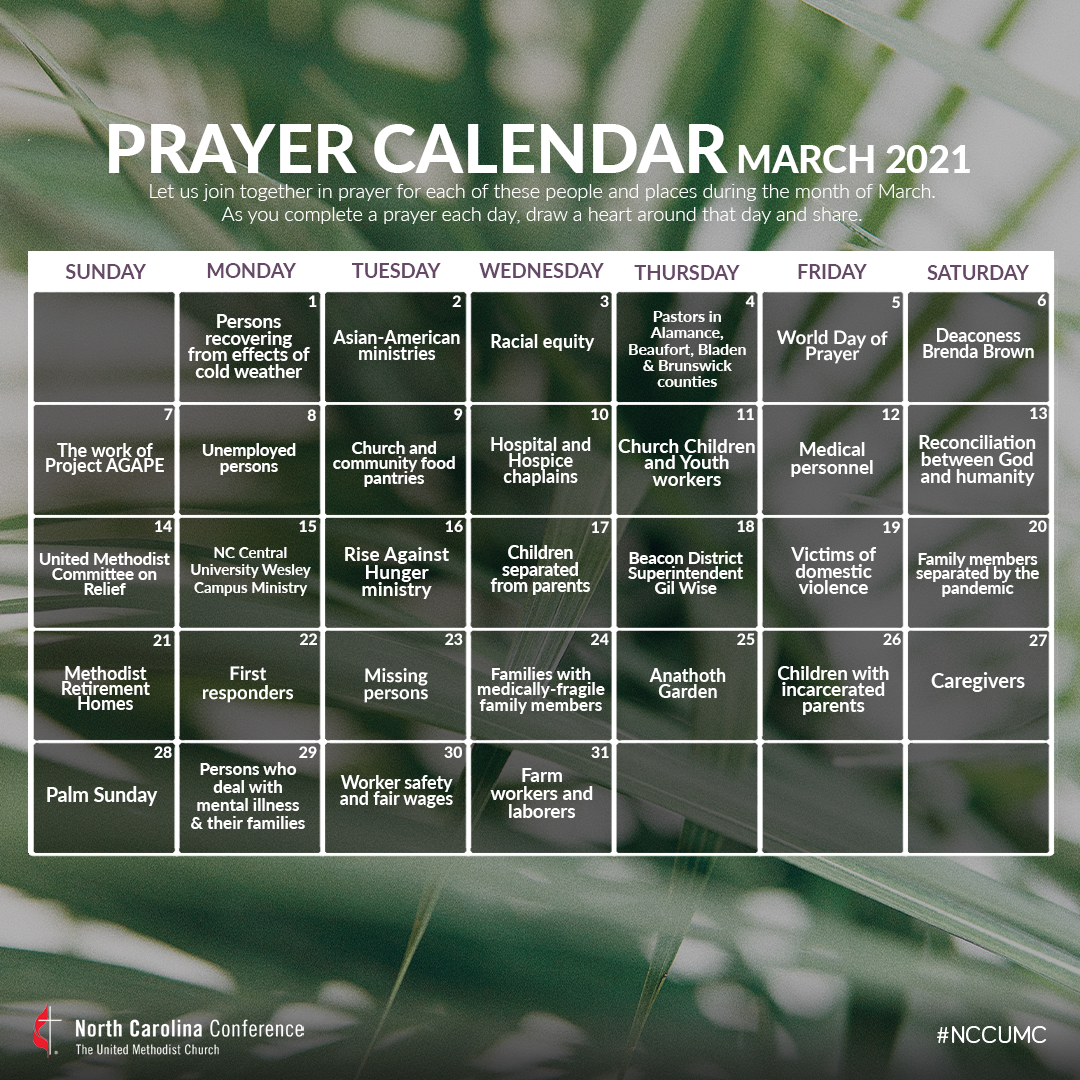 Pray with the NC Conference in March