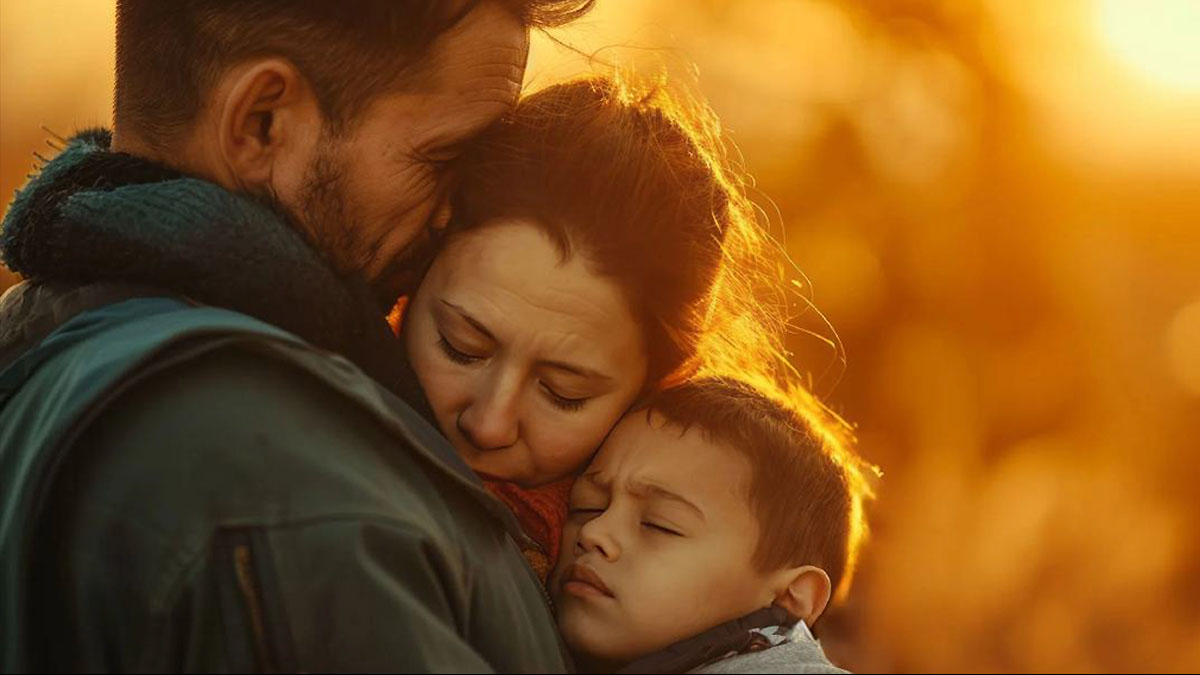 Family (Dad, Mom, and Child) hugging